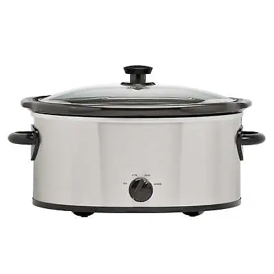 6 Quart Oval Slow Cooker Stainless Steel Finish Glass Lid • $19.87