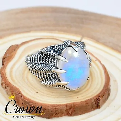 Rainbow Moonstone 925 Sterling Silver Mens Ring Falcon Claw Ring - Size US 6-14 • $32.50