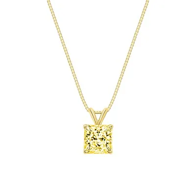 1.0 Ct Princess Canary Created Diamond Real 14K Yellow Gold Pendant 18  Necklace • $159.97