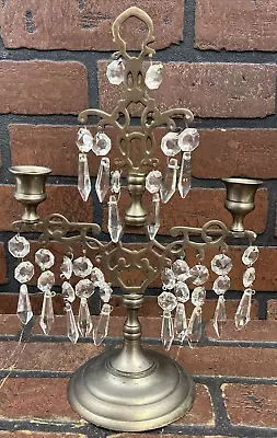 $39.99 • Buy Vintage 2-Arm Candle Holder Candelabra With Hanging Crystal Drops