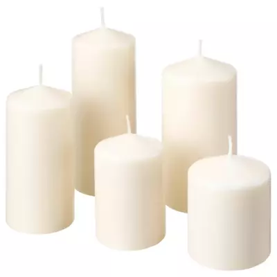 IKEA FENOMEN - Unscented Block Candles - Set Of 5 Natural - 10-Hour Burn Time • £18.99