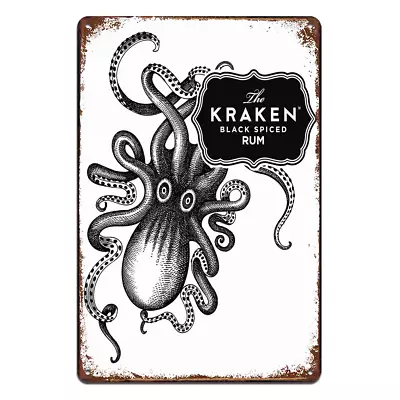 2x KRAKEN BLACK SPICED RUM Tin Metal Sign Rustic Look Vintage Man Cave • $25