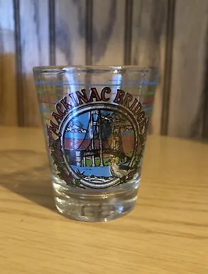 Vintage Mackinac Bridge Clear Glass Shot Glass Barware Bar Display Collectible • $10.99