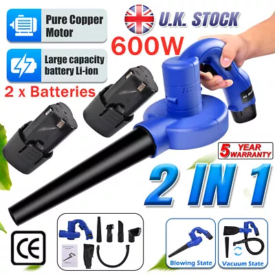 Electric Cordless Air Blower Garden Snow Dust Leaf Suction Vacuum W 2 Batteries • £19.37