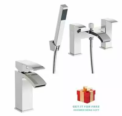 £0.99 • Buy Luxury Bathroom Modern Waterfall Chrome Basin Sink Square Mixer Tap Shower Waste