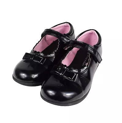 Miss Fiori Girls Black School Mary Jane Bow Flat Shoes Shiny Patent Size 2 UK • £10.50