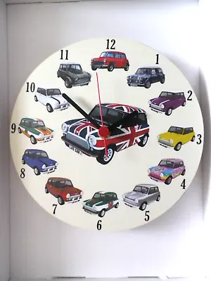 19cm Round Vintage Mini Cars Union Jack Etc Wall Clock. New & Boxed • £16.99
