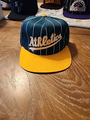 Vintage Starter Oakland Athletics As Pinstripe Snapback Green Yellow Embroidered • $40