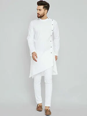 Indian Shirt Kurta Solid White Kurta Men's Clothing Button Down Shirts All Color • $25.89