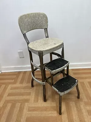 Vintage STEP STOOL Metal Folding Kitchen Steel Chair Mid Century Modern Cosco 50 • $69.99