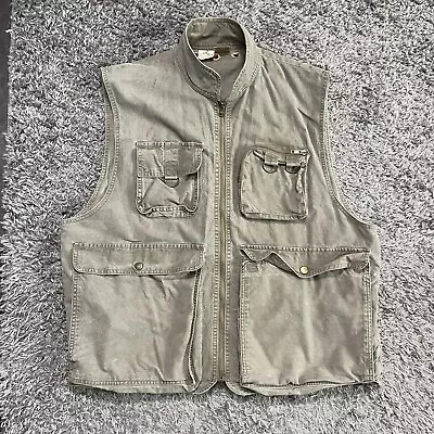 Vintage Eastern Mountain Sports Vest Mens XL Beige Full Zip Canvas Fishing EMS • $39.99