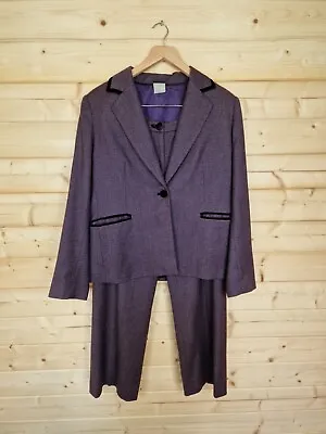 Poetry Womens Suit Size 16 Two Piece Trouser Set Blazer Purple Wool Blend Velvet • £55