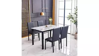 5 Pc Marble Like Dining Table And Chairs Set In Black And White • $389