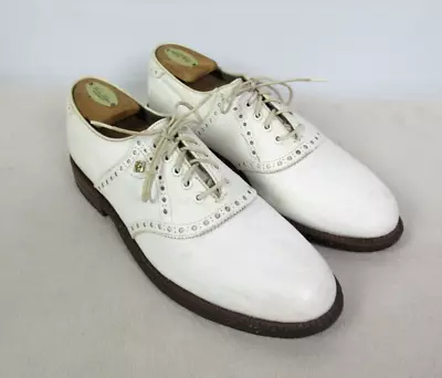 FOOTJOY White Saddle Golf Cleats Shoes Sz 7.5 C Vintage USA Made • $99.99