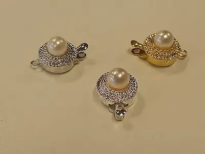 Brass / Alloy Box Clasp With Pearl Bead Brass/Alloy  Nickel Free 18x11x9mm • $3.50