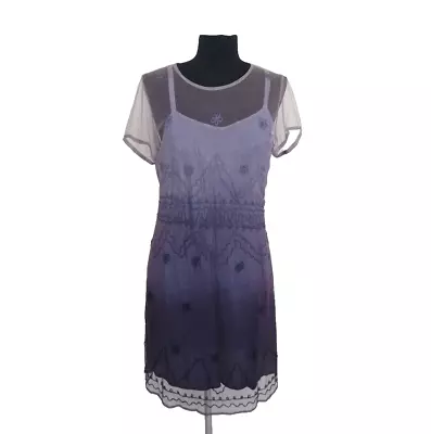 Women's Dress Vintage Mauve Lilac Embroided Net  With Underslip Size 10-12 • $8