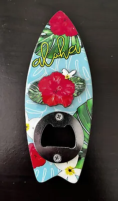 Magnet Hawaii Bottle Opener Floral Hibiscus Surfboard Wood • $12