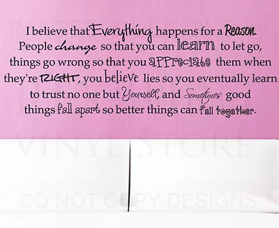 Wall Quote Decal Sticker Everything Happens For A Reason Marilyn Monroe J74 • $11.37