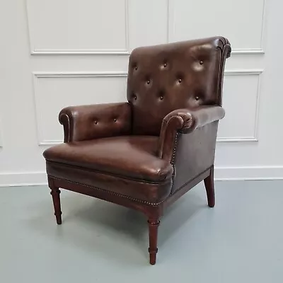 Antique Leather Library Chair C1900 Free Delivery England/Wales • £1200