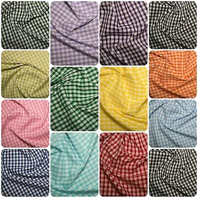 Polycotton 1/4  Gingham Checked Uniform Check Print Craft Dress Fabric Material • £4.50