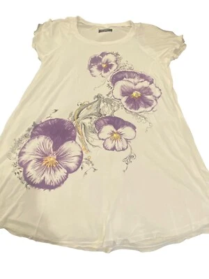 $19 • Buy Lauren Moshi Sz L White T W/imp Harp Purple Flower Gold Accents READ