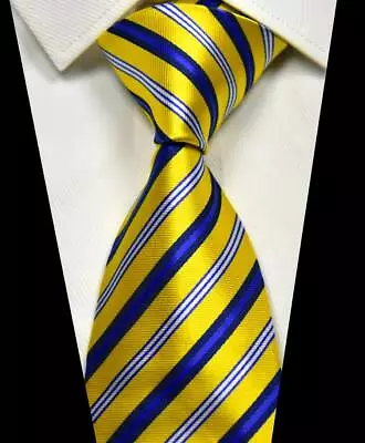 New Classic Stripe Yellow Blue White 100% Silk Men's Necktie Neck Tie 3.15'' 8CM • $9.99