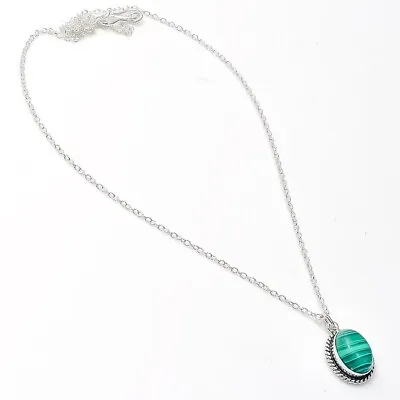Malachite 925 Sterling Silver Gemstone Handmade Jewelry Necklace Size 19-20 • $9.99