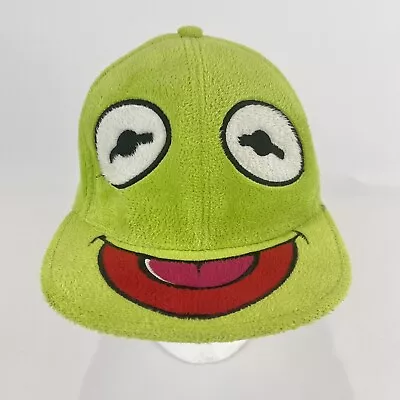 Muppets Kermit The Frog Baseball Hat Flat Bill Green Fuzzy Fitted Cap 109028 • $9.99