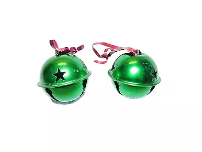 2 Vintage Green Metal Star Jingle Bell Ornaments #B • $6.50