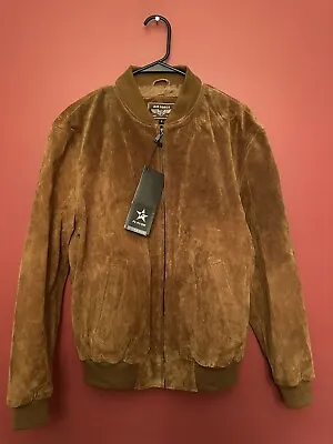 Men's Flavor Brown Suede Leather Baseball Bomber Aviator Jacket New With Tags • $85