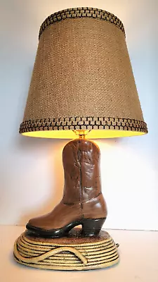 Vintage MId Century Western  Cowboy Boot & Rope Plaster Table Lamp & Shade  RARE • $75