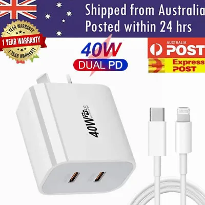 $7.99 • Buy 40W USB-C Charger DUAL 20W USB Type-C Wall Adapter PD Power Fast Charger IPhone