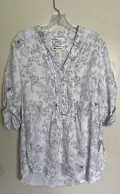 MALVIN L Womens (10) Blue Linen Blouse 3/4 Sleeve Shirt • $15