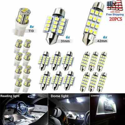 $7.39 • Buy 20pcs LED Interior Lights Bulbs Kit Car Trunk Dome License Plate Lamps 6000K