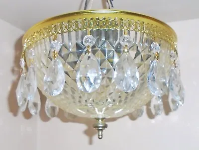 Vintage Mid Century Virden Lighting Lucite Shade W 17 Hanging Glass Crystals • $138.93