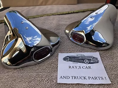 New Pair Of Chrome Vintage Style Exhaust Tips With A Red Jewel On Them ! • $49.99