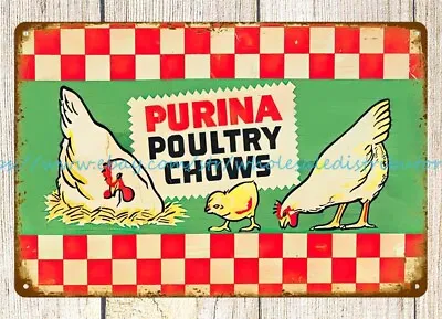 Dining Room Wall Decor Chicken Hen Purina Poultry Chows Metal Tin Sign • $18.96