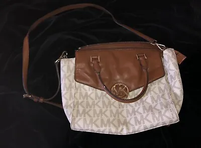 (DAMAGED)Michael Kors Signature Logo Satchel Vanilla /Brown Shoulder Bag • $25