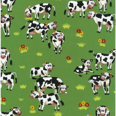 100% Cotton Fabric Nutex Farm Fun Happy Cows In The Grass Field Farmyard Animals • £5.25