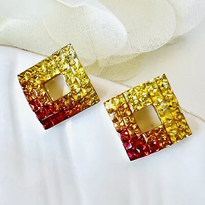 Solid 14k Yellow Gold Genuine Sapphire (4.45ct) Multicolor Stud Earrings New • $459