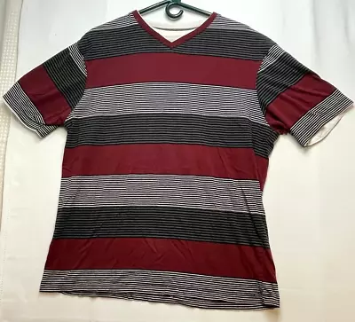 Method Shirt Mens Large Short Sleeve V Neck Striped Gray Burgundy • $12.95