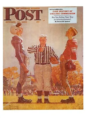 1950 OCT 21 Football Coin Toss NORMAN ROCKWELL SATURDAY EVENING POST COVER PRINT • $7.95