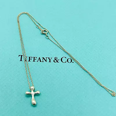 Near Mint Tiffany & Co. Elsa Peretti Cross Small Necklace Pendant Silver W/Box • $186.81