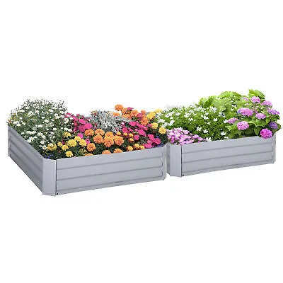 Outsunny Set Of 2 Raised Garden Bed Galvanised Planter Box Grey • £45.99