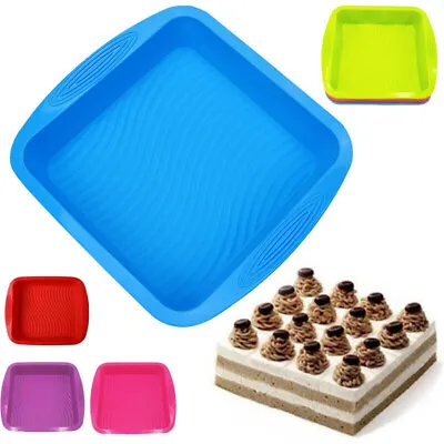Large Square Silicone Cake Mold Pan Tins Non Stick Loaf Bread Baking Tray Mould • £6.59