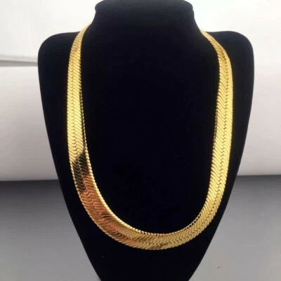 £249.99 • Buy HALF PRICE! 24K Gold Herringbone Chain - 75cm Long, 10mm Wide