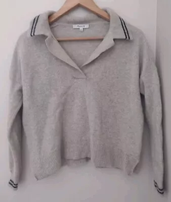 Madewell Tipped Davie Polo Sweater Size XS Gray V Neck NC041 Academia Wool • $19.99