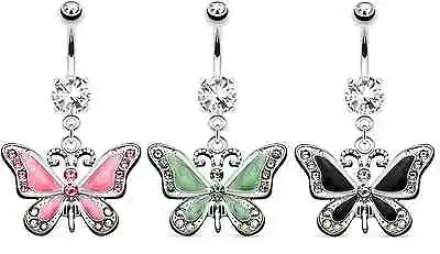£4.70 • Buy TITANIUM - Dangle Belly Bar - BUTTERFLY - Choose Colour - 6mm 8mm 10mm 12mm 14mm