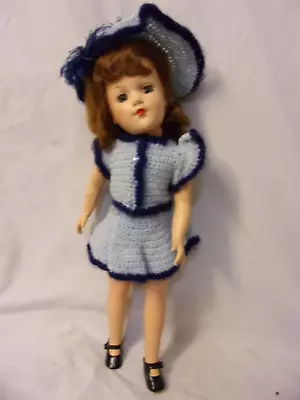 Vintage Mary Hoyer  14in Doll Blue Knit Outfit  Gray Eyes Fabulous All Original • $125