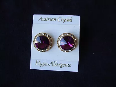 Vintage Austrian Crystal Purple & Clear Bright Cluster Gold Tone Stud Earrings • $4.99